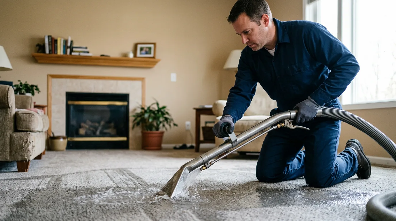 Water damage restoration technician working near North Clarendon, VT
